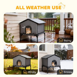 Pawhut Outdoor Cat House, Feral Cat Shelter With Elevated Base, Grey - thumbnail 5