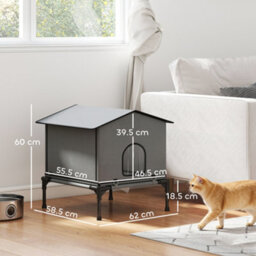 Pawhut Outdoor Cat House, Feral Cat Shelter With Elevated Base, Grey - thumbnail 3