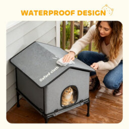 Pawhut Outdoor Cat House, Feral Cat Shelter With Elevated Base, Grey - thumbnail 6