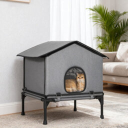 Pawhut Outdoor Cat House, Feral Cat Shelter With Elevated Base, Grey - thumbnail 9