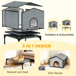 Pawhut Outdoor Cat House, Feral Cat Shelter With Elevated Base, Grey - thumbnail 4