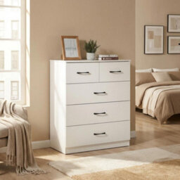 Paddington White With Black Handles 3+2 Chest Of Drawers Dresser Bedroom Furniture Storage Organiser