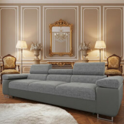 Torezio Three Seater Sofa With Adjustable Headrests For Living Room Chipboard Frame Metal Legs 263X102X90 Grey And Grey Melange - thumbnail 1
