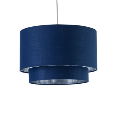 First Choice Lighting Kozy - Navy Blue And Silver 30Cm Pendant Shade - image 1