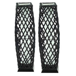 Gr8 Garden Set Of 2 Solar Rattan Lantern Led Garden Path Lights Charcoal - thumbnail 8