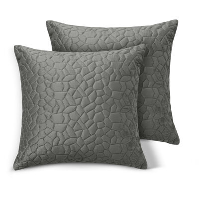 Ameha Grey Embossed Pebbles Velvet Cushion Cover, 18X18 Inch, Pack Of 2, Ultra Soft, Breathable & Hypoallergenic
