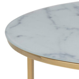 Wyld Haus Vodskov Round Coffee Table, White Marble-Effect Glass Top With Gold Chrome Legs, 80Cm - thumbnail 4