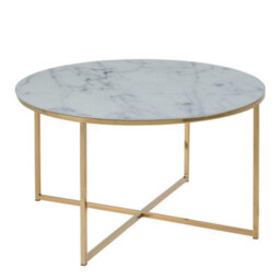 Wyld Haus Vodskov Round Coffee Table, White Marble-Effect Glass Top With Gold Chrome Legs, 80Cm - thumbnail 2
