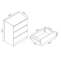 Matt Black 3 Drawer Chest Of Drawers Modern Bedroom Storage Furniture - thumbnail 2
