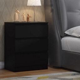 Matt Black 3 Drawer Chest Of Drawers Modern Bedroom Storage Furniture - thumbnail 1