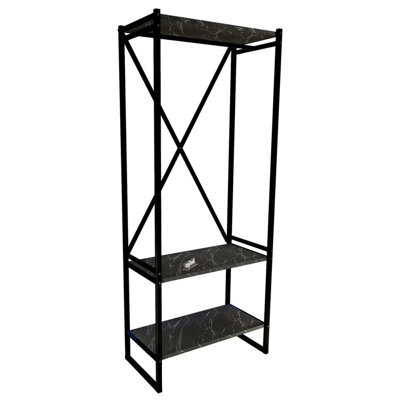 Urbn-Living Urbnliving 160Cm Height 3 Tier Black Marble Wooden Coat Rack And Shoe Storage Stand With Metal Frame - image 1