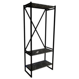 Urbn-Living Urbnliving 160Cm Height 3 Tier Black Marble Wooden Coat Rack And Shoe Storage Stand With Metal Frame