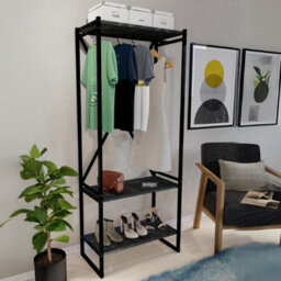 Urbn-Living Urbnliving 160Cm Height 3 Tier Black Marble Wooden Coat Rack And Shoe Storage Stand With Metal Frame - thumbnail 3