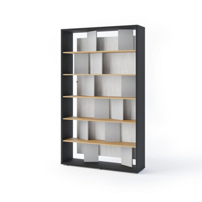Arte Illuminated Tall Bookcase H2100mm W1250mm D330mm - Modern Grey, Graphite & Oak With Led Lighting - image 1