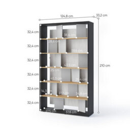 Arte Illuminated Tall Bookcase H2100mm W1250mm D330mm - Modern Grey, Graphite & Oak With Led Lighting - thumbnail 3