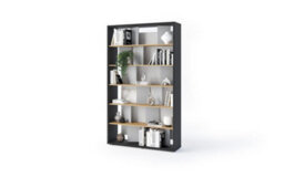 Arte Illuminated Tall Bookcase H2100mm W1250mm D330mm - Modern Grey, Graphite & Oak With Led Lighting - thumbnail 2