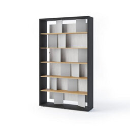 Arte Illuminated Tall Bookcase H2100mm W1250mm D330mm - Modern Grey, Graphite & Oak With Led Lighting