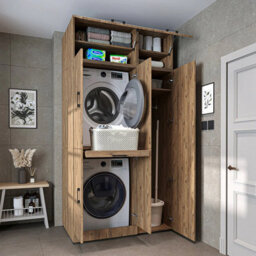 Roomart Dora Cabinet Set For Dryer And Washing Machine With Extra Storage And Pull Out Shelf Oak Finish - thumbnail 1