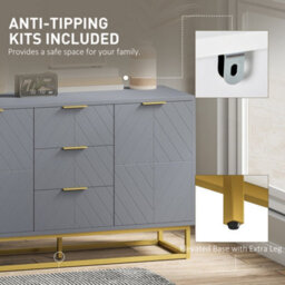 Homcom Sideboard Storage Cabinet With Adjustable Shelves, Grey - thumbnail 7