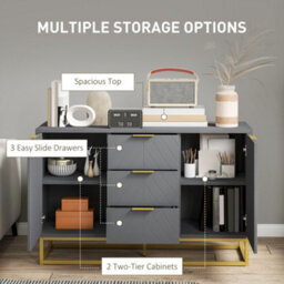 Homcom Sideboard Storage Cabinet With Adjustable Shelves, Grey - thumbnail 5