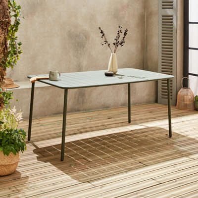 Sweeek. 6-8 Seater Rectangular Steel Garden Table Amelia 160Cm Khaki Green 160X90X72.5 Cm - image 1