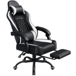 Black/white Massage Gaming Chair Swivel Ergonomic Computer Chair Office Chair With Footrest - thumbnail 1