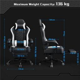 Black/white Massage Gaming Chair Swivel Ergonomic Computer Chair Office Chair With Footrest - thumbnail 2