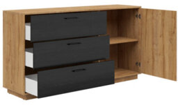 Impact Furniture Large Sideboard Cabinet 3 Drawers Bedroom Living Room Storage 160Cm Unit Oak And Black Oak Effect Modern Maio - thumbnail 4