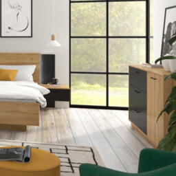 Impact Furniture Large Sideboard Cabinet 3 Drawers Bedroom Living Room Storage 160Cm Unit Oak And Black Oak Effect Modern Maio - thumbnail 5