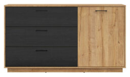 Impact Furniture Large Sideboard Cabinet 3 Drawers Bedroom Living Room Storage 160Cm Unit Oak And Black Oak Effect Modern Maio - thumbnail 2