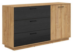 Impact Furniture Large Sideboard Cabinet 3 Drawers Bedroom Living Room Storage 160Cm Unit Oak And Black Oak Effect Modern Maio - thumbnail 3