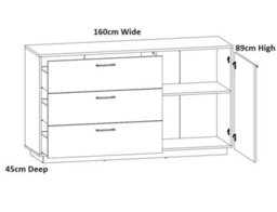 Impact Furniture Large Sideboard Cabinet 3 Drawers Bedroom Living Room Storage 160Cm Unit Oak And Black Oak Effect Modern Maio - thumbnail 6