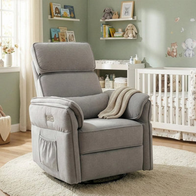 Swivel Recliner Chair Armchair For The Disabled, Grey Fabric With Charging Ports - image 1