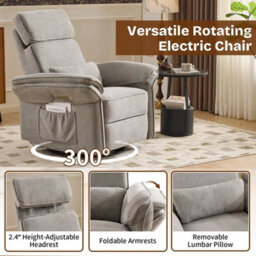 Swivel Recliner Chair Armchair For The Disabled, Grey Fabric With Charging Ports - thumbnail 7