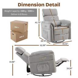 Swivel Recliner Chair Armchair For The Disabled, Grey Fabric With Charging Ports - thumbnail 2