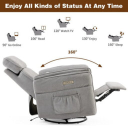 Swivel Recliner Chair Armchair For The Disabled, Grey Fabric With Charging Ports - thumbnail 3