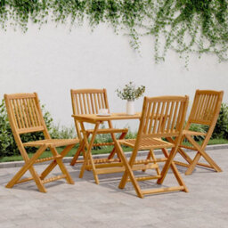 Walplus 5 Piece Folding Garden Outdoor Dining Set Suitable For Backyard, Patio Solid Wood Acacia - Cushion Not Included - thumbnail 1
