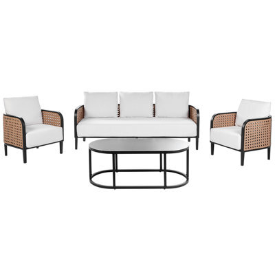 Beliani Garden Lounge Set With Table 5 Seater Montefalco Metal White - image 1