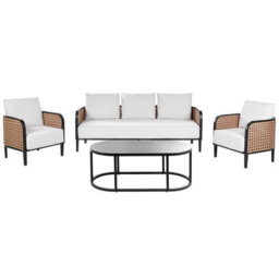 Beliani Garden Lounge Set With Table 5 Seater Montefalco Metal White - thumbnail 1