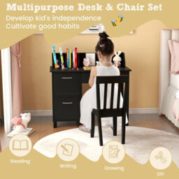 Costway Kids Desk And Chair Set Wooden Children Study Table & Chair Writing Table Set - thumbnail 5