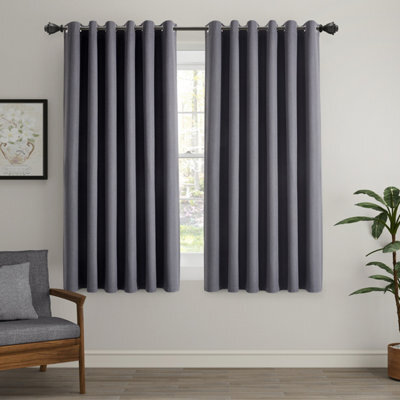 Ameha Charcoal Linen 100% Blackout Eyelet Curtain Energy Efficient Thermal Insulated Window Curtain Pair 46X54' For Bedroom Curtain - image 1