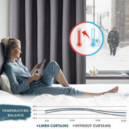 Ameha Charcoal Linen 100% Blackout Eyelet Curtain Energy Efficient Thermal Insulated Window Curtain Pair 46X54' For Bedroom Curtain - thumbnail 8