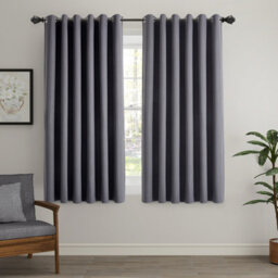 Ameha Charcoal Linen 100% Blackout Eyelet Curtain Energy Efficient Thermal Insulated Window Curtain Pair 46X54' For Bedroom Curtain