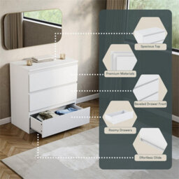 White  Designs Denver 3 Drawer Chest Of Drawers Storage - thumbnail 3
