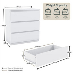 White  Designs Denver 3 Drawer Chest Of Drawers Storage - thumbnail 5