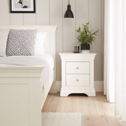 The Furniture Market Wilmslow White Painted 2 Drawer Bedside Table Elegant French Inspired Design, Spacious Nightstand For Bedrooms, White Satin Finish - thumbnail 2