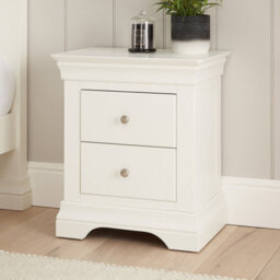 The Furniture Market Wilmslow White Painted 2 Drawer Bedside Table Elegant French Inspired Design, Spacious Nightstand For Bedrooms, White Satin Finish - thumbnail 3