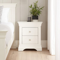 The Furniture Market Wilmslow White Painted 2 Drawer Bedside Table Elegant French Inspired Design, Spacious Nightstand For Bedrooms, White Satin Finish