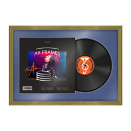 "AK Frames 25X17"" Gold Classic Vinyl Record Frame With Blue Mount For 12 Inch Lp Cover & Disc - Overlapped Design" - thumbnail 1