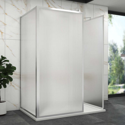 Royal Bathrooms Luxor 3 Sided Walk In Wet Room Fluted Shower Enclosure With 1400 X 800mm Stone Tray & Chrome Frame 8mm Easy Clean Glass - image 1